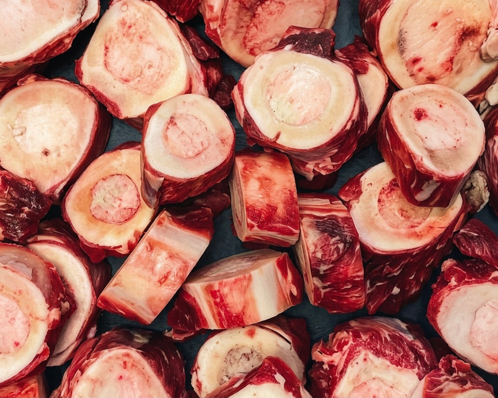 "BEEF ME UP" CUT MARROW BONES.  Sold by the lb